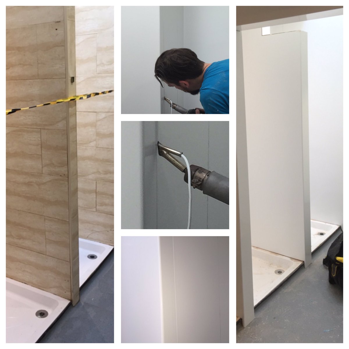 CASILtd's tweet photo. In progress shots of a health club shower room conversion from tiled to antimicrobial UPVC finish with welded seams https://t.co/IMWYV2XOId