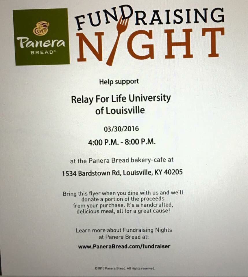 Fundraising Night from 4-8 TODAY at Panera Bread on Bardstown Rd! Bring friends and show this flyer!