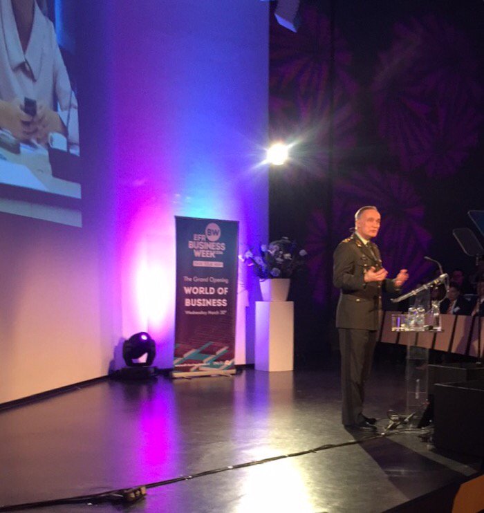 EFRBusinessWeek's tweet image. The first speaker of today is General Tom Middendorp. #Worldofbusiness