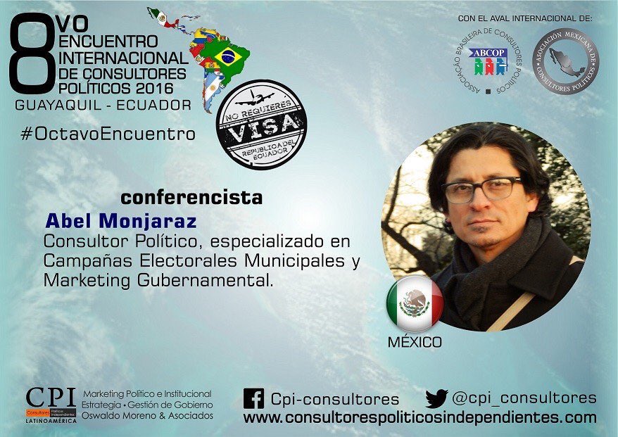 <a href="/CPI_Consultores/">CPI Latinoamérica</a> #OctavoEncuentro Latinoaméricano Consultores Políticos #SinVisa #Ecuador <a href="/amecop_/">Amecop</a> <a href="/galo_limon/">Galo Limón</a>