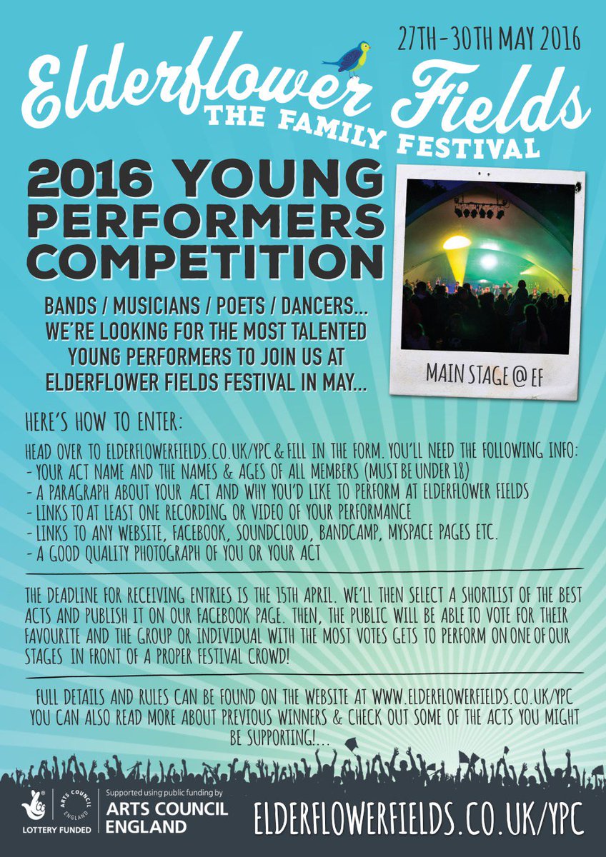 FestivalKidz.com (@festivalkidz) on Twitter photo Do your kids love to perform?
<a href="/ElderflowerFest/">Elderflower Fields</a> invite Youth Performers to their main stage! elderflowerfields.co.uk/ypc/ Do your kids love to perform?
<a href="/ElderflowerFest/">Elderflower Fields</a> invite Youth Performers to their main stage! elderflowerfields.co.uk/ypc/