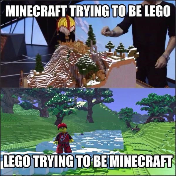 BrinkOnline's tweet photo. #Meme: Minecraft and Lego trying be each other! #Gaming #Minecraft #Lego https://t.co/5ODlsHNieY