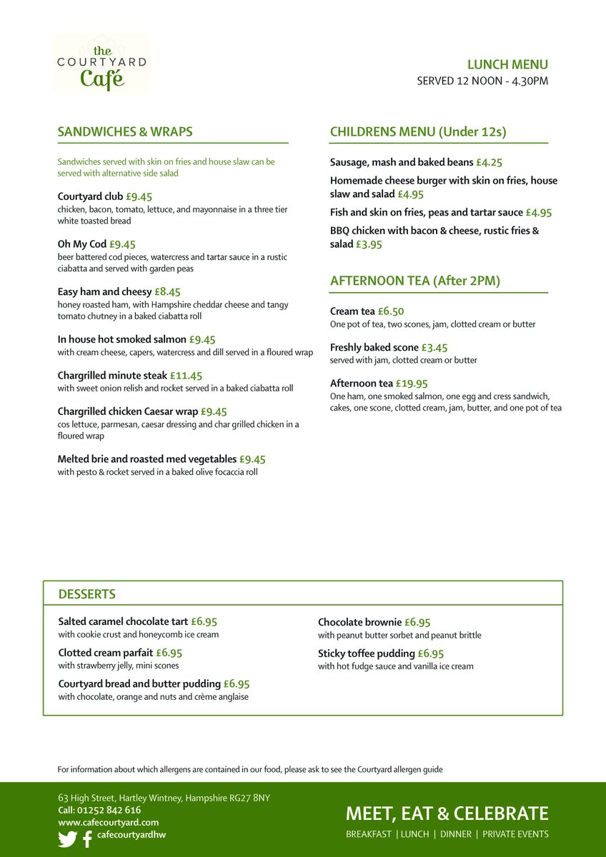 CafeCourtyardHW's tweet photo. Check out our new sping lunch time menu - well worth a visit no matter the weather. https://t.co/uqPAdhMDJF