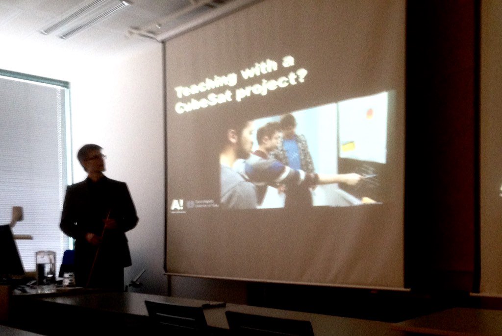 Teaching with <a href="/AaltoOne/">Aalto - 1</a> #CubeSat project. Prof. Rami Vainio @ #PhysicsDays2016 #STEM