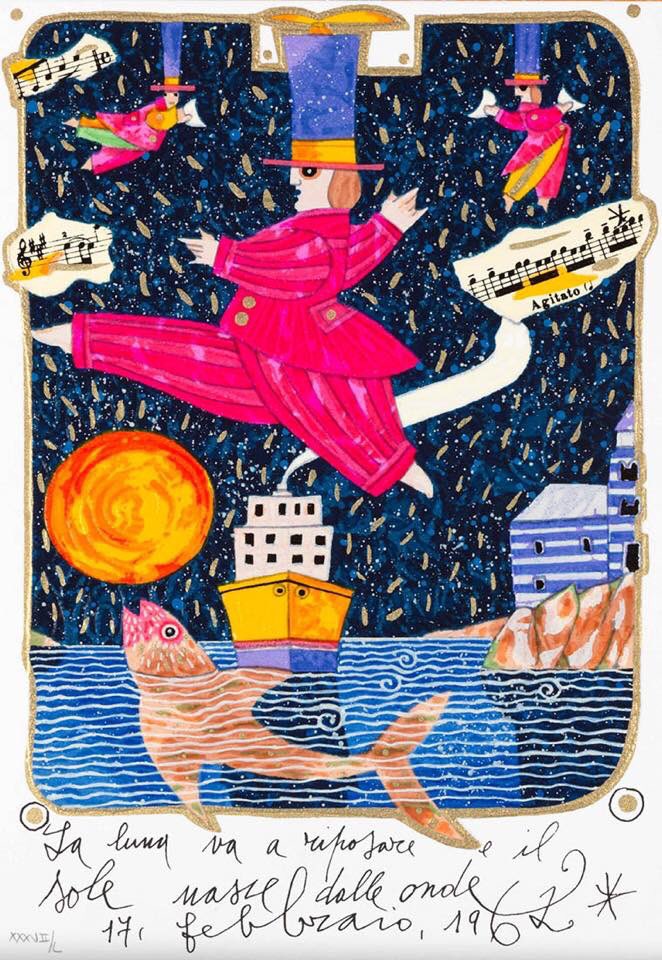 Calandra_Arte's tweet photo. Francesco Musante, #La #luna va a riposare e il sole nasce dalle onde, cm 31x29, #serigrafia https://t.co/m1haHMgsKB