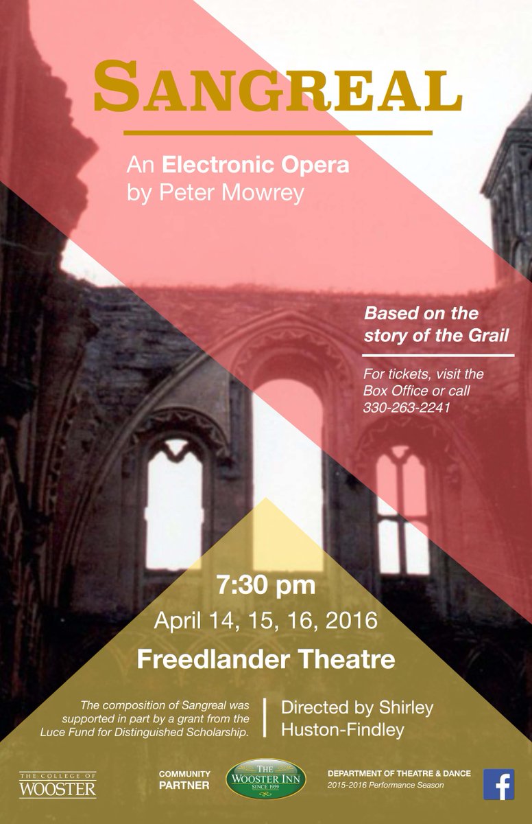 COWTheatre's tweet photo. Coming Soon: Sangreal, an electronic opera based on the story of the Holy Grail, written by Professor Peter Mowrey. https://t.co/n8mIU5YkOz