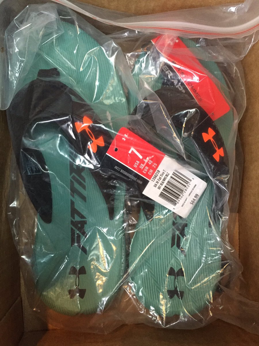 writeruncrochet's tweet image. Really @UnderArmour ??  What are we supposed to do with 2 right flip flops? #qualitycheckfail