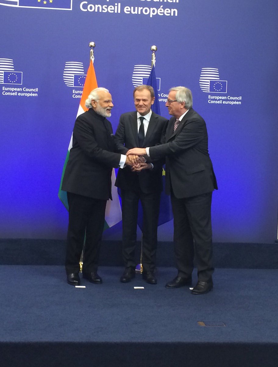 eucopresident's tweet photo. #EUIndia Summit in Brussels with PM @NarendraModi to relaunch our strategic partnership https://t.co/ZKXZc8qJYv