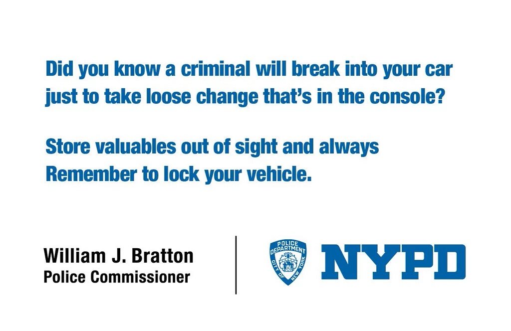 NYPD72Pct's tweet photo. Dont give an opportunist a easy job! Lock your door and don't leave valuables in your vehicle when unoccopied! https://t.co/4JQRg1nJ5f