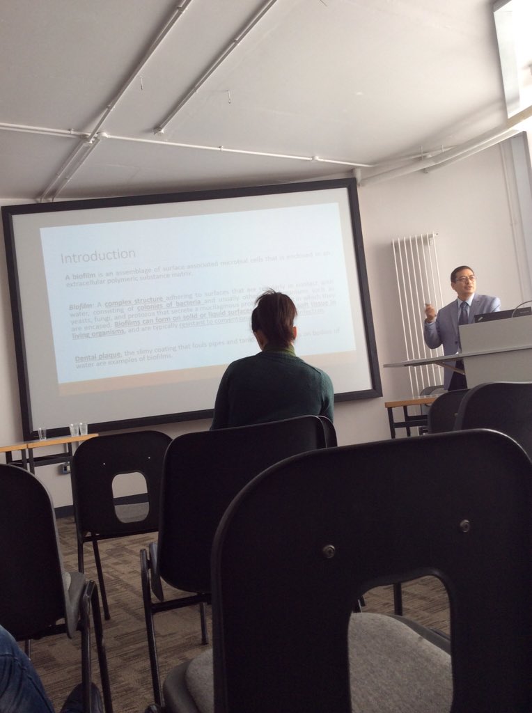 DuffyGill's tweet photo. Great talk on antibiofouling strategies from Prof. Sanchez, UDLAP Mexico @DCUWater @SensingResearch @DublinCityUni https://t.co/zmCfk7DRVS