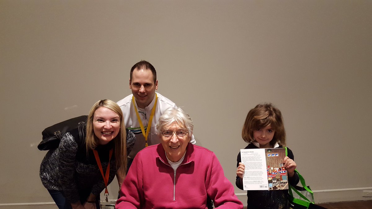 mattkropf's tweet photo. Next to a legend Roch Carrier author of The Hockey Sweater and Sydney our Grade 1 student. #VIA2015 @JohnPollice_TD https://t.co/Et8JmodOfZ