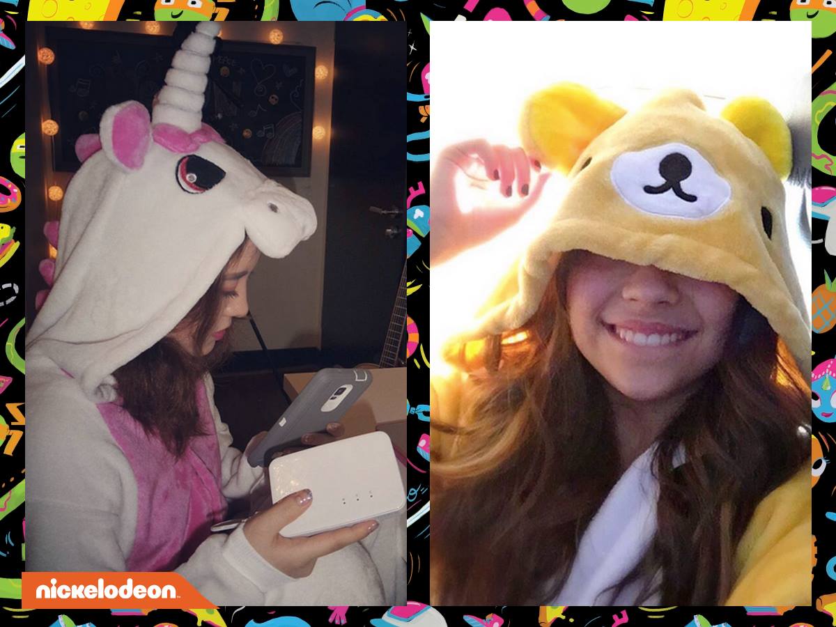 NickelodeonFR's tweet photo. 😍 @hellomeganlee aka Sun Hi dans #MakeItPop et @CreeCicchino de #GameShakers en pyjama kawaii! Licorne 🦄 ou ours 🐻 ? https://t.co/PuBWBKfRU1