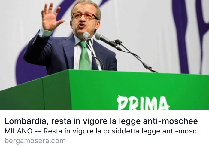FRolfi's tweet photo. La nostra legge anti moschee resta in vigore e diventerà modello per altre regioni sul tema. #stopmoschee https://t.co/0VduvL3noX