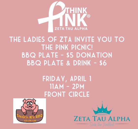 ZTAatShorter's tweet photo. Who's ready to pig out? // Stop by the front circle on Friday for some delicious BBQ! ZTA can't wait to see you! https://t.co/uqGmQqgzp5
