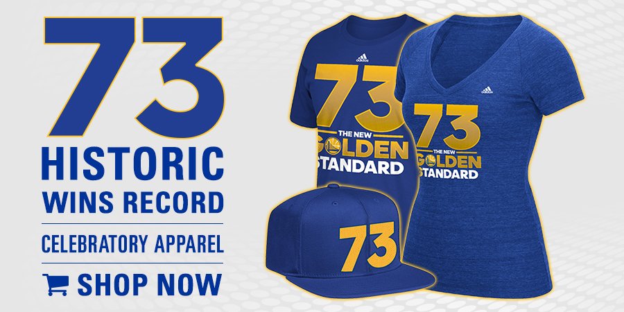 warriors's tweet photo. 73 doesn’t happen every year. Celebrate w/ gear from the @warriors_store » https://t.co/qbjUiRiLGW #H73TORY https://t.co/SXfUiX2F5d