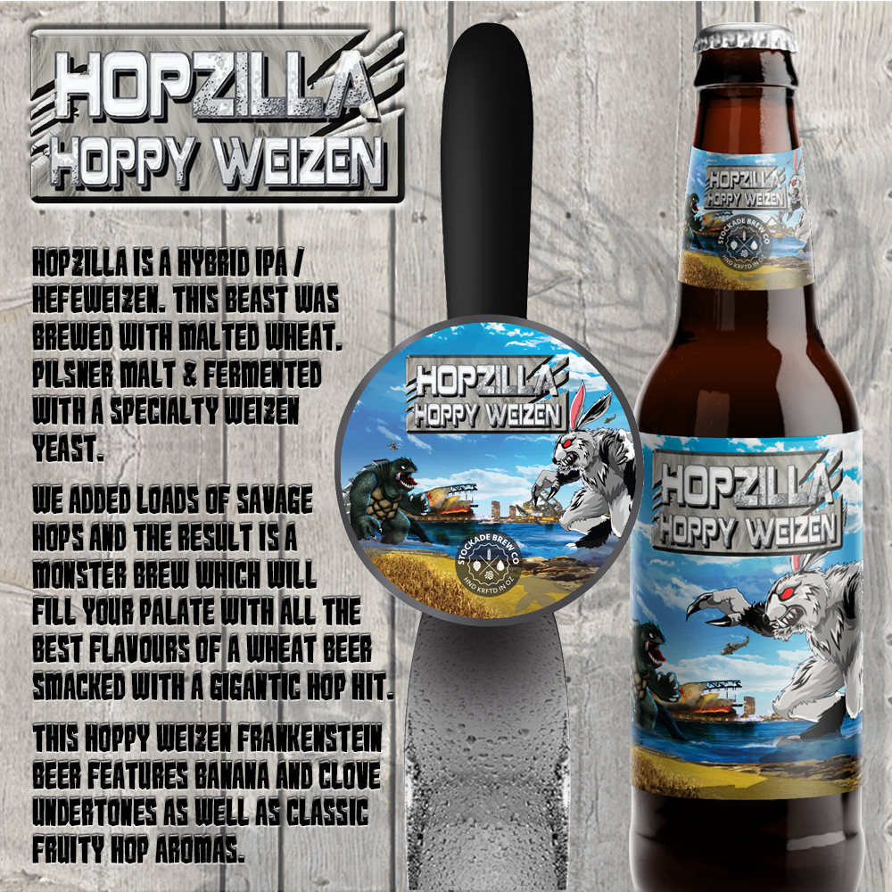 stockadebrewco's tweet photo. New brew alert! Our latest creation "Hopzilla" Hoppy Weizen has just landed. #Hopzilla #HnKrftdInOz https://t.co/PeWwkoU8NA