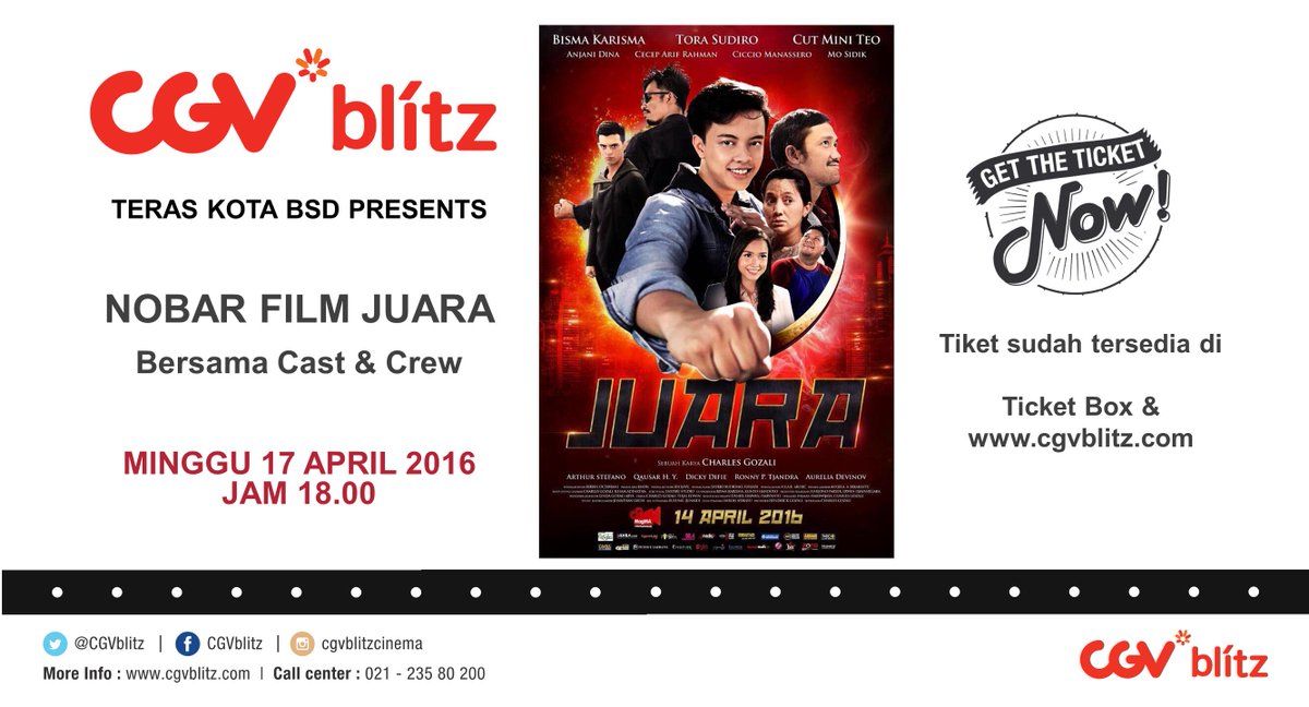 CGV_ID's tweet photo. Alright, tadi kami sudah info beberapa lokasi CGV blitz untuk nobar @juarathemovie bareng cast &amp; crew. Be there! https://t.co/ryRO0qTE38