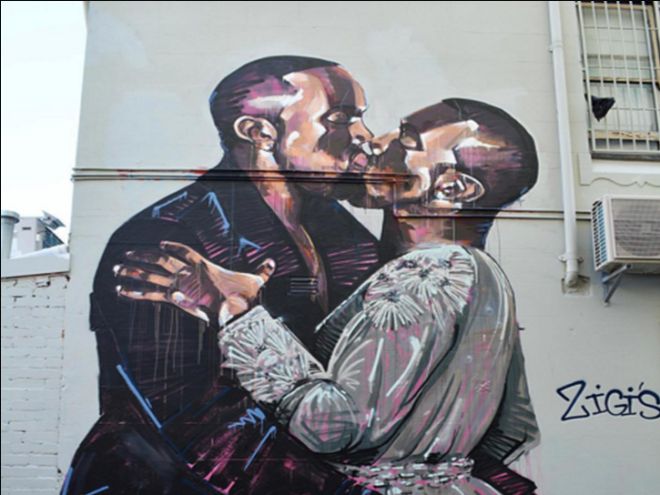 LogoTV's tweet photo. An “Anonymous donor” pays $100,000 to have a mural of #KanyeKissingKayne painted over: https://t.co/VG22HGfWDq https://t.co/QTFgizBgbe