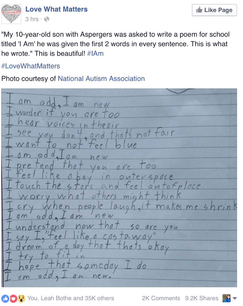 jlhflute's tweet photo. @RussellsRiff - saw this on Facebook. Very insightful poem from a 10 yr old with Aspbergers. https://t.co/kuyDpl4Rua