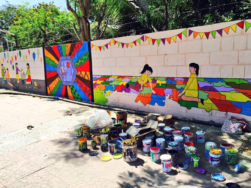 KriFoundation's tweet photo. We have now completed the wall at Spastic Society, Taramani! Hopefully it's not going to be misused anymore. :) https://t.co/V3jp0aKhO3
