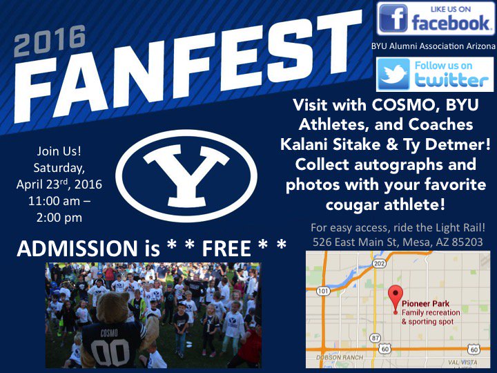 BYUAlumAZ's tweet photo. Rise and shout mark your calendar 4/23! @BYUfootball #BYU #FanFest #BYUCougars More Info: https://t.co/rtigPM6PEh https://t.co/lIyKDt0Iso