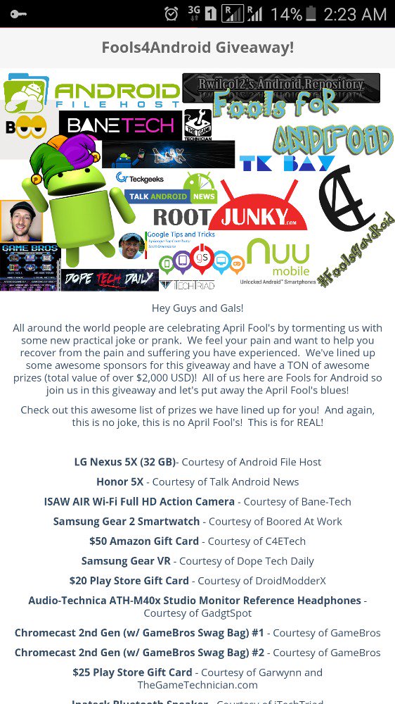 GouravMundhraa's tweet image. #Fools4Android Giveaway @androidfilehost @rwilco12 @BaneTech RT Enter wn.nr/bKcnMd to win Amazing prices