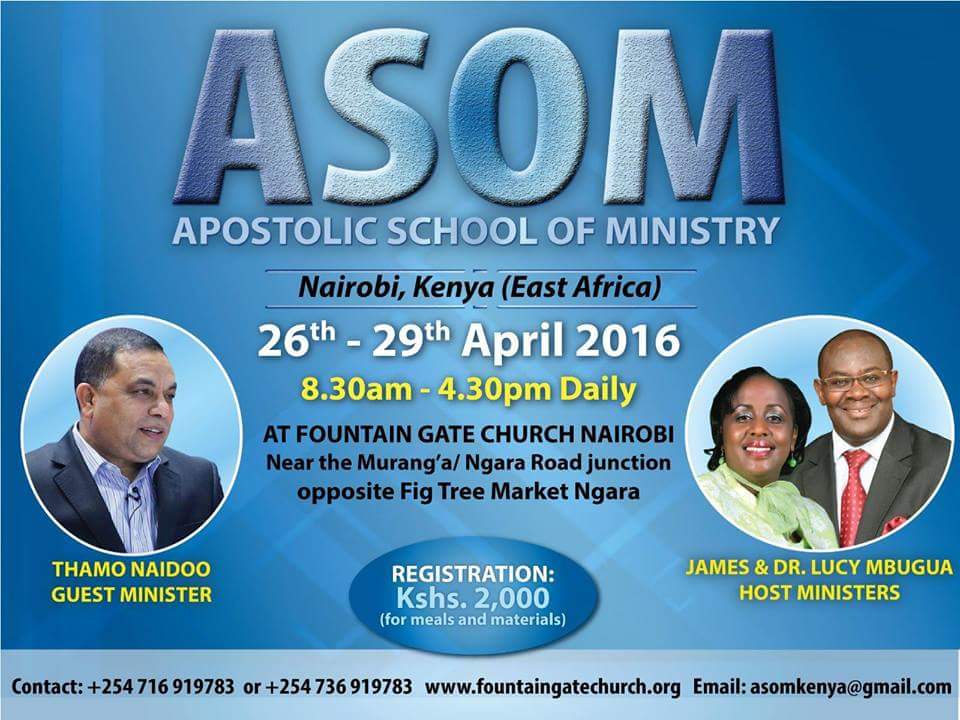 Paul_Kariuki's tweet photo. Are you a 5 fold minister,leader in your church or a labourer in God's vineyard?
If YES,then #ASOM2016 is for YOU! https://t.co/gv47tgSe6Y