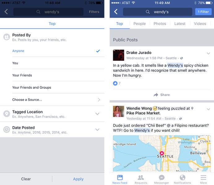 larrykim's tweet photo. this is pretty helpful -> Facebook rolling out new mobile search filters on iOS 🔥💪 https://t.co/f1fA4UL6Cq