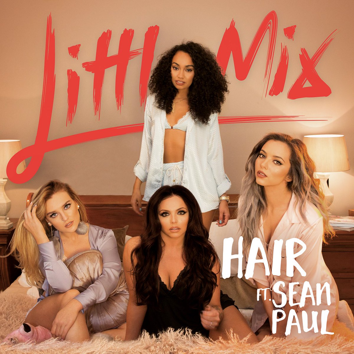 LittleMix's tweet photo. The artwork for Hair ft. Sean Paul (@duttypaul) is here! You can get it on @iTunes/@Spotify from FRIDAY 🙌 LM HQ x https://t.co/usJ4PboYxp