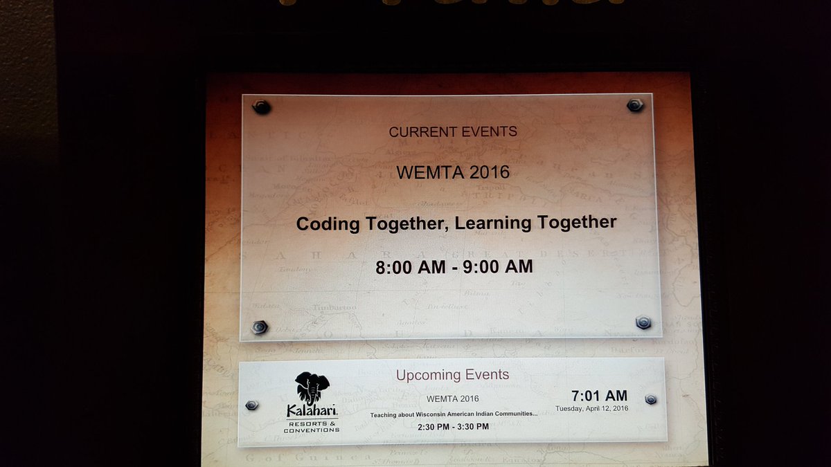 RedOrRead's tweet photo. Still deciding what session to attend this morning? Come to Coding Together, Learning Together in Arailia! #WEMTA16 https://t.co/NaBumZWnOS