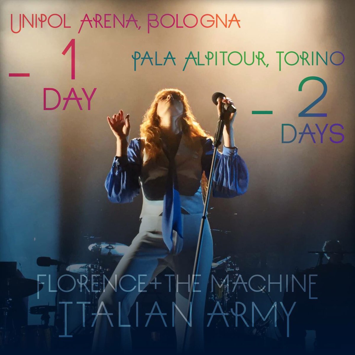 FATMItalianArmy's tweet photo. Manca pochissimo... 🇮🇹🎈💙#florenceandthemachine #cosmicbologna #turinlove https://t.co/USy8A1p9bM
