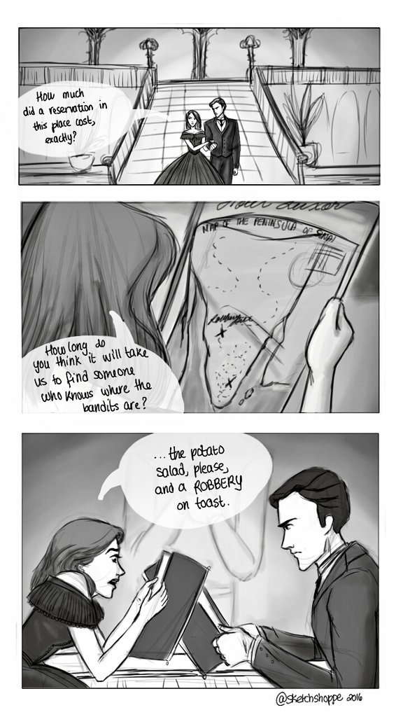 Sketchshoppe's tweet photo. "We're going to follow a lobster through the desert?" Ch 15 #ITEOTS https://t.co/NWiCvp3OyL