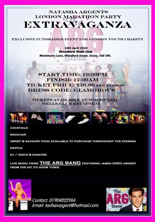 Help <a href="/NatashaArgent/">Natasha Argent</a> reach her marathon fundraising target Saturday with music from <a href="/RealJamesArgent/">James Argent</a> &amp; <a href="/theargband/">The Arg Band</a>