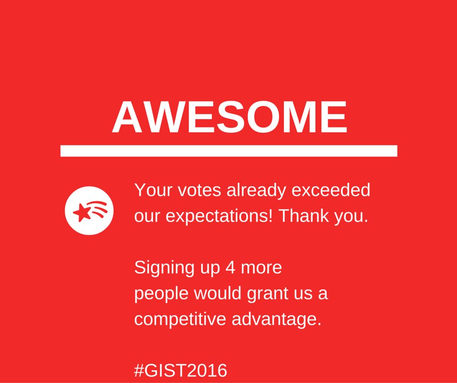 oppcorn_com's tweet photo. Thank you! #GIST2016
Are you new here? Vote for @wac_startup here https://t.co/BLahpvCYxn
#GES2016 #startups https://t.co/PU6JHy2Q35