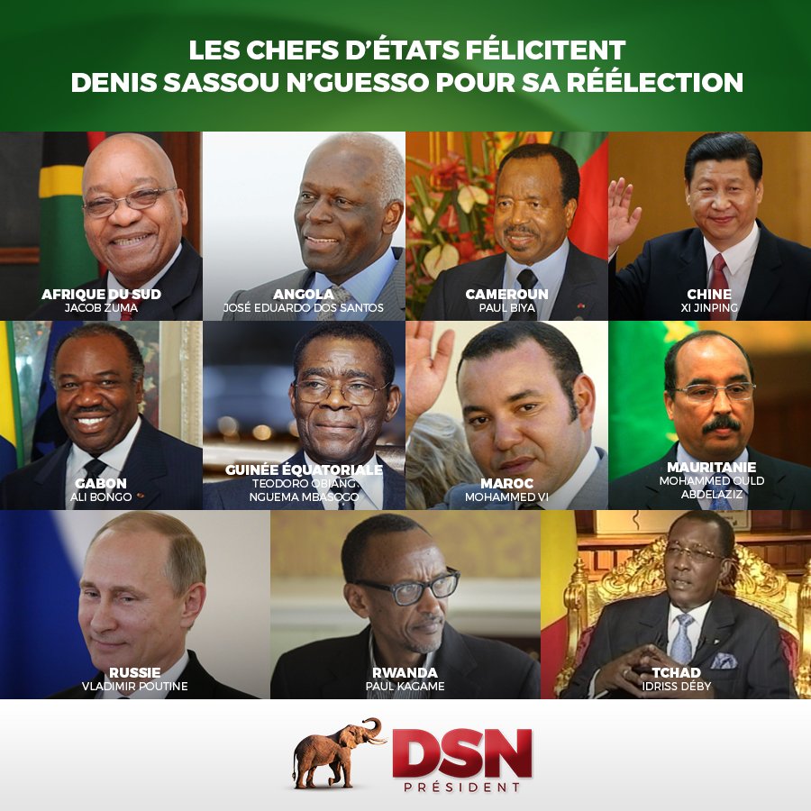 VotezDSN2016's tweet photo. Les présidents félicitent Denis Sassou N’Guesso pour sa réélection. Pour en savoir plus : https://t.co/e82S8CPMQb https://t.co/OZSzXLsGY6