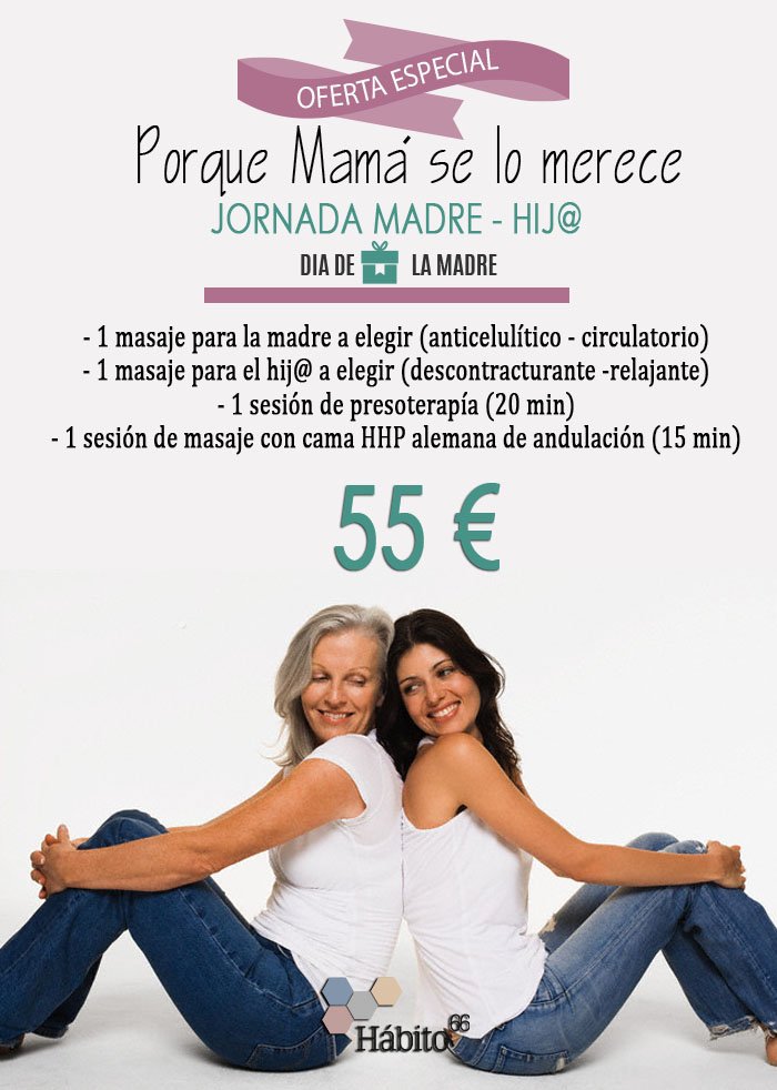 Habito66's tweet photo. Celebra el #diadelamadre en #Hábito66 con nuestra oferta de 2 masajes para  #madre -hij@. #Valencia #Beaty #Salud https://t.co/rYG3RiiylI