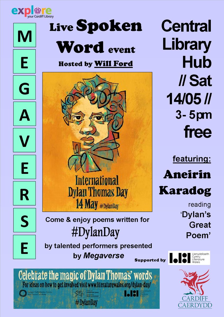 cdflibraries's tweet photo. On the 14th May Cardiff Central Library will be celebrating Dylan Thomas Day with a spoken word/poetry event. https://t.co/JTs8aIXpTA