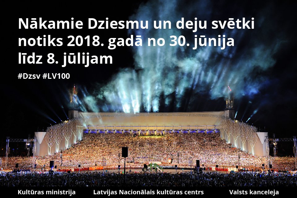 Nākamie Dziesmu un Deju svētki notiks no 2018.gada 30.jūnija līdz 8.jūlijam! ej.uz/izyy #Dzsv #LV100