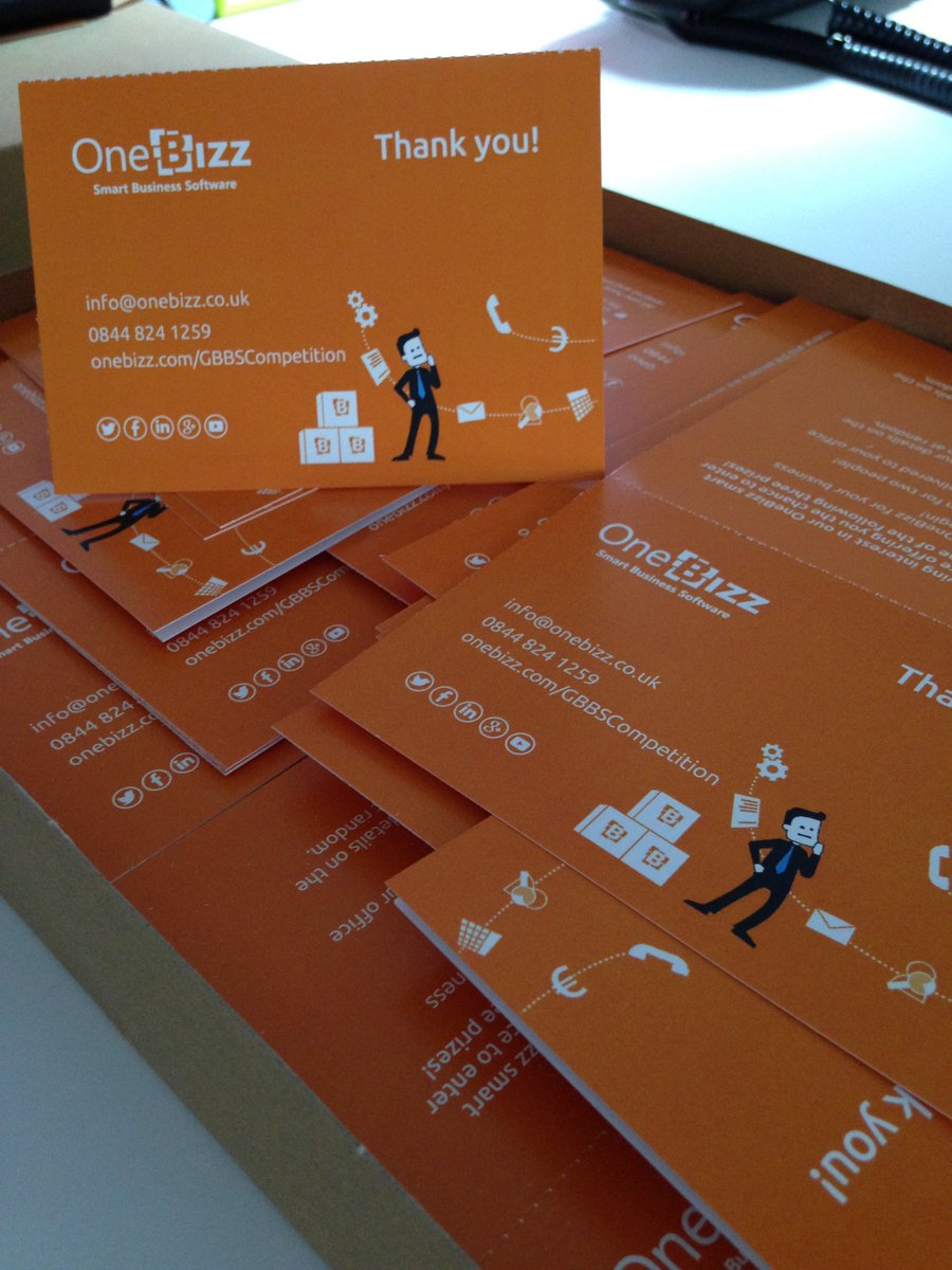 OneBizzUK's tweet photo. Really pleased with our competition cards ready for the @TheBusinessShow Thank you @UpriseVSI #TBS2016 #OneBizz https://t.co/Zx7FS9GZgZ