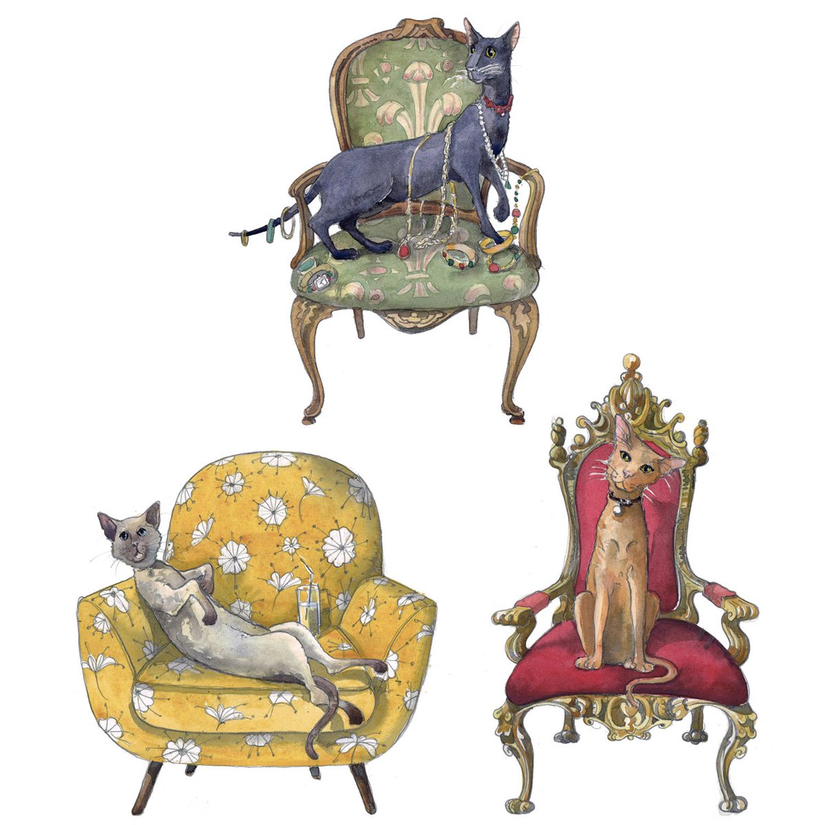 liams_art's tweet photo. My #painting of cats for a client, All #cats have different personalities, &amp; different chairs too!. #nationalpetday https://t.co/MLzh5arCpd