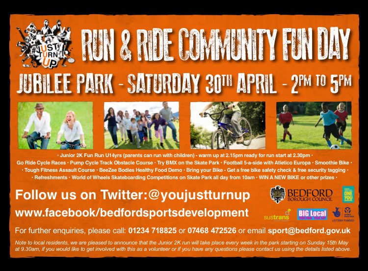 boroughsports's tweet photo. Run&Ride Community Fun Day at Jubilee Park 30th April 2-5pm #junior2krun #bmx #5aside #bikechecks & much more ππ»π²β½οΈ https://t.co/WxuZvFaION