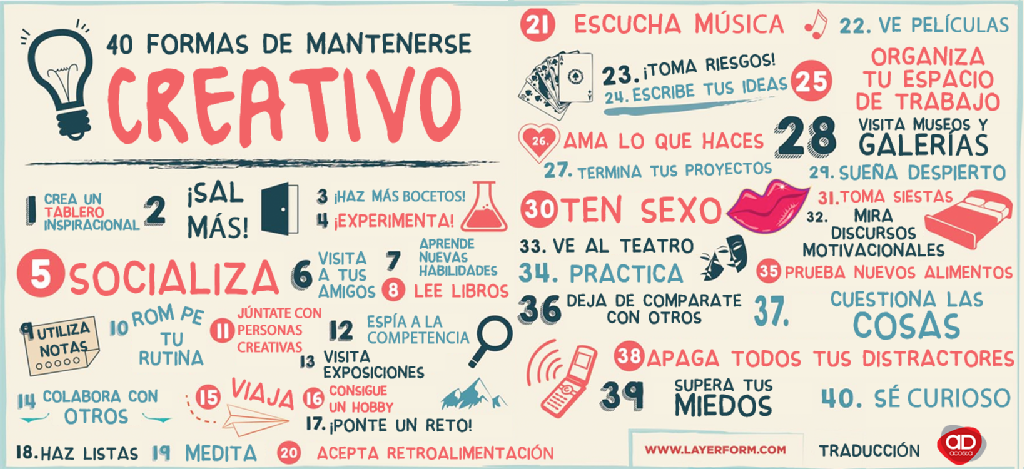 arcatalan's tweet photo. 40 formas de mantenerse creativo. A practicar... via @BrandOffOn https://t.co/JSDtaEW5mR #creatividad