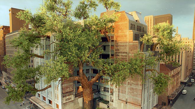 Gardeners built a giant tree in an urban space whose branches grew through the windows. bit.ly/1UXZoJt