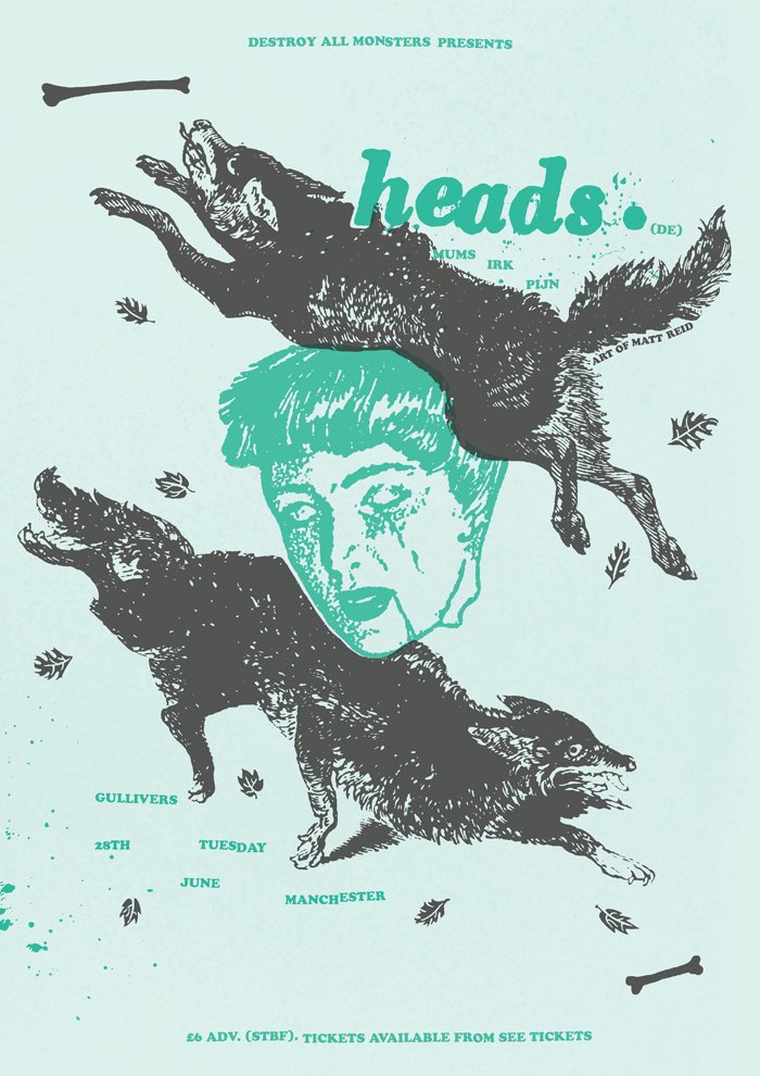 DAMpresents's tweet photo. HEADS. play @GulliversNQ #MCR  Tues 28 June 
w/ @Mumstheband @irktheband &amp; Pijn
#noiserock 
https://t.co/bjR7PaHyKU https://t.co/t4J0Hyrvuv