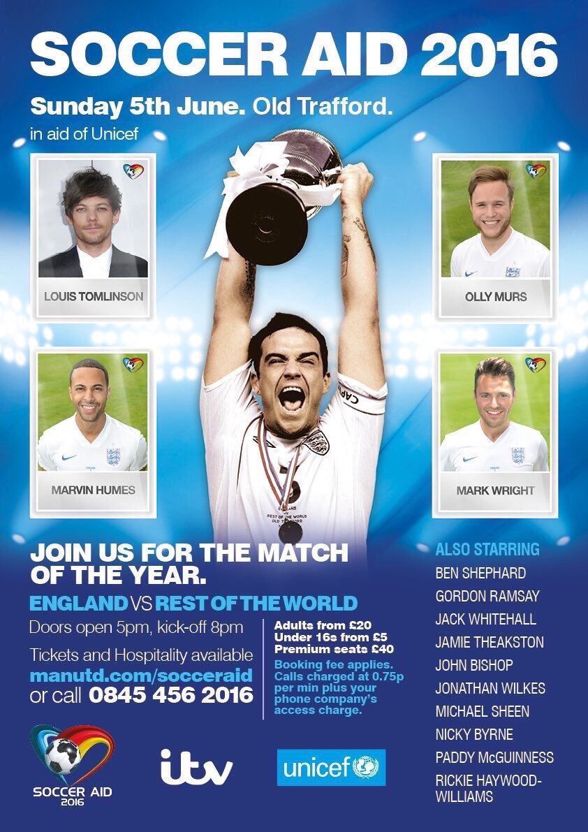 FreddieTommoIta's tweet photo. Louis has joined these other celebs for Soccer AID 2016 that will be held at Old Trafford Manchester on 5th June https://t.co/U54Rt3y3DH -I