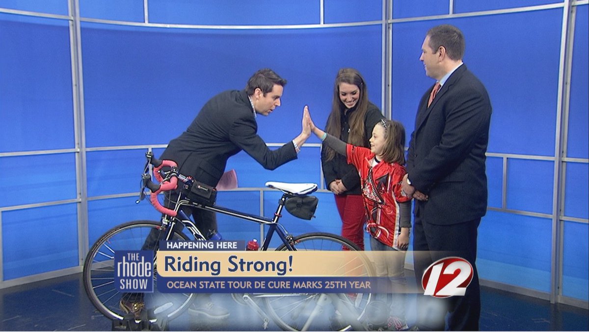 BrendanKirbyTV's tweet photo. High Five! Learning about the @OceanStateTdC on @TheRhodeShow today. #Tour25 #RidingStrong https://t.co/zg1o5haPJH https://t.co/naaoO8VuuM