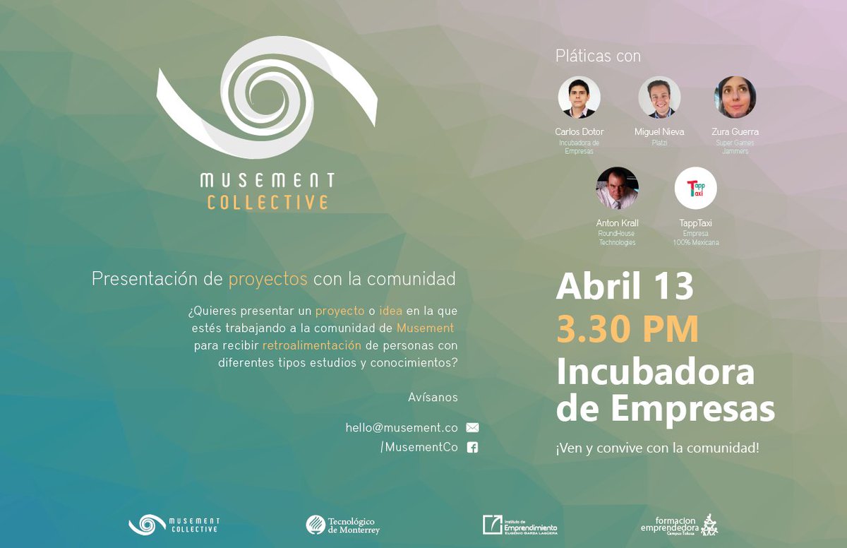 MusementCo's tweet photo. Mañana tenemos evento, tendremos pláticas con grandes empresarios y podrás compartir proyecto para recibir feedback. https://t.co/4ixMOzDJUQ
