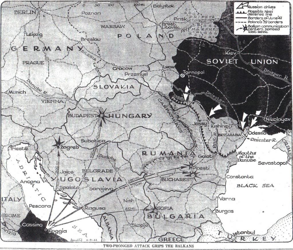Soviet forces pushing deeper into Axis eastern Europe ; New York Times map shows Red Army's advances over last week: