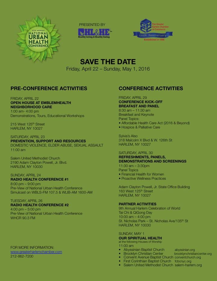THE schedule for The 2016 National Urban Health Conference