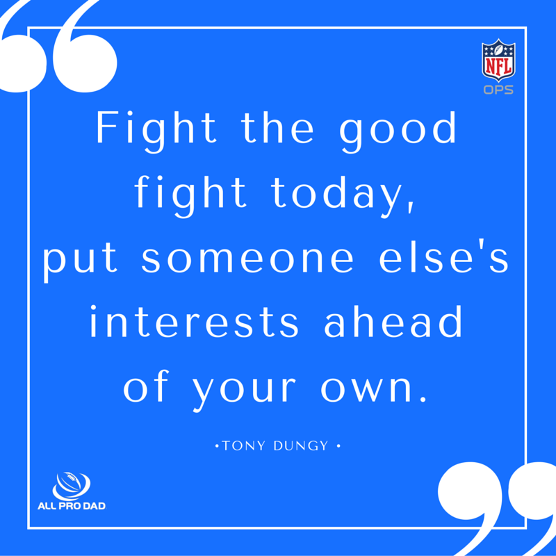 TonyDungy's tweet photo. Fight the good fight today, put someone else's interests ahead of your own. #TroyandTonyTuesday https://t.co/AthTtqHfC5